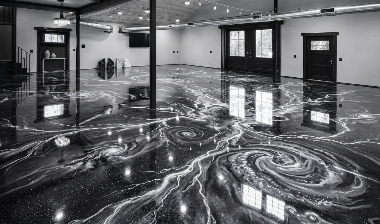 Full-chip epoxy flake garage floor in Melbourne, FL